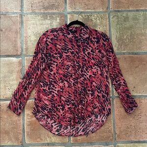 AllSaints Size Small Bernie Ambient Pink and Red Animal Print Button-Down Shirt